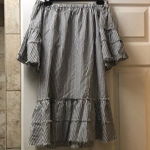 ZARA WOMAN OFF THE SHOULDER STRIPE DRESS